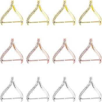 SUPERFINDINGS 12Pcs 3 Colors Rack Plating Brass Micro Pave Cubic Zirconia Ice Pick Pinch Bails, Long-Lasting Plated, Cadmium Free & Lead Free, Mixed Color, 18x20x5.5mm, Hole: 3mm, Pin: 1mm, 4Pcs/color