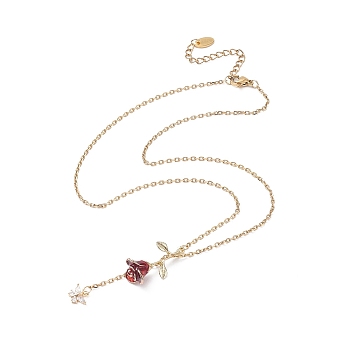 Alloy Enamel Rose with Butterfly Lariat Necklaces with 304 Stainless Steel Chains, Golden, 17.05 inch(43.3cm)
