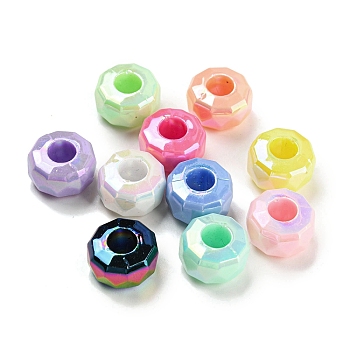 UV Plating Rainbow Iridescent Acrylic European Beads, Large Hole Beads, Rondelle, Mixed Color, 13.5x8.5mm, Hole: 6mm