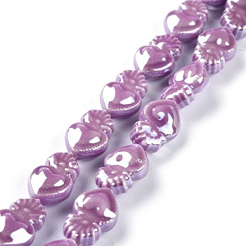 Smooth Handmade Porcelain Beads, Octopus Shape, Orchid, 15.7x10.3x6.2mm, Hole: 1.2mm, about 24pcs/Strand, 14.57''(37cm)