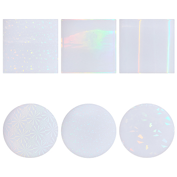 6Pcs 6 Style Silicone Pads, Holographic Inlay Resin Mold, Flat Round & Square, Mixed Shapes, 82~89x82~88x2mm, 1pc/style