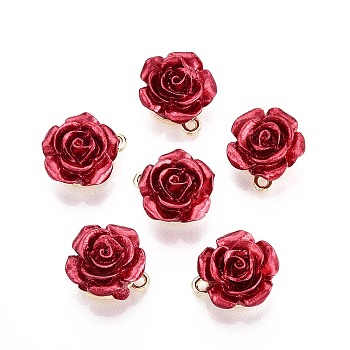 Rack Plating Alloy Pendants, with ABS Plastic, Cadmium Free & Lead Free, Rose Flower, FireBrick, Light Gold, 15~18x14.5x8mm, Hole: 1.5mm