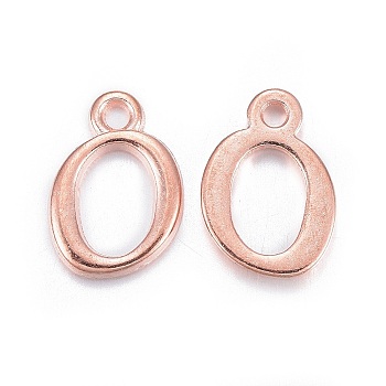 Rose Gold Plated Alloy Letter Pendants, Rack Plating, Cadmium Free & Lead Free, Letter.O, 14x9x2mm, Hole: 1.5mm