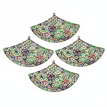 430 Stainless Steel Big Pendants, Spray Painted, Etched Metal Embellishments, Flower Pattern, Fan, Lime Green, 34.5x55x0.6mm, Hole: 1.2mm