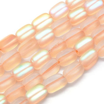 Synthetic Moonstone Beads Strands, Holographic Beads, Cuboid, Frosted, PeachPuff, 11x7x7mm, Hole: 1mm, about 33pcs/strand, 14.9 inch(38cm)