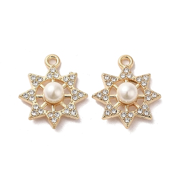 Alloy with Rhinestone Pendants, with ABS Imitation Pearl, Sun Charms, Golden, 22.5x19x7mm, Hole: 1.8mm