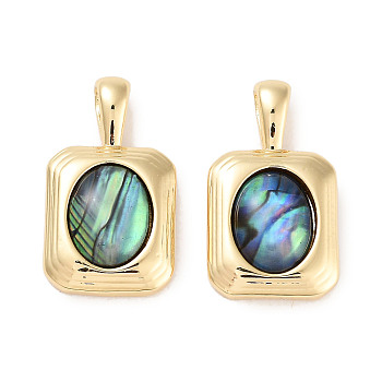 Brass Pave Natural Paua Shell Pendants, Rectangle Charms, Real 18K Gold Plated, 19.5x11x4.5mm, Hole: 2x4mm