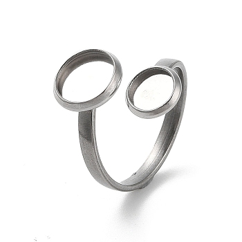 304 Stainless Steel Open Cuff Ring Findings, Pad Ring Setting, Flat Round, Stainless Steel Color, Inner Diameter: 17mm, Tray: 8mm & 6mm