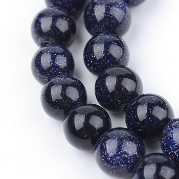 Synthetic Blue Goldstone Beads Strands, Round, 10~10.5mm, Hole: 1.2mm, about 36pcs/strand, 15.5 inch