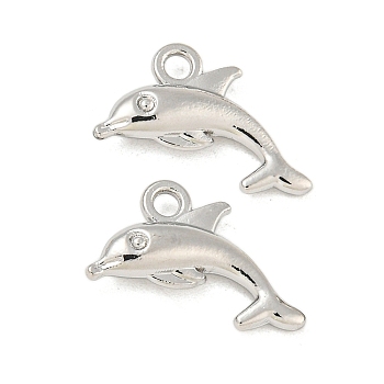 Rack Plating Alloy Pendants, Dolphin Charms, Platinum, 9.5x17x3.5mm, Hole: 1.8mm