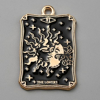 Alloy Enamel Pendants, Light Gold, Rectangle with Tarot, Sun, 28x18x1.4mm, Hole: 1.6mm