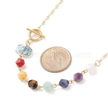 Natural Mixed Gemstone Beaded Pendant Necklace with Glass Lotus(NJEW-JN03888)-5
