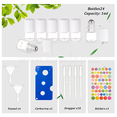 ベネクリエイト 24 個のプラスチックカバー付き透明ガラスローラーボールボトル(DIY-BC0006-47)-3