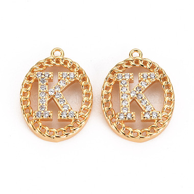 Real 18K Gold Plated Clear Oval Brass+Cubic Zirconia Pendants