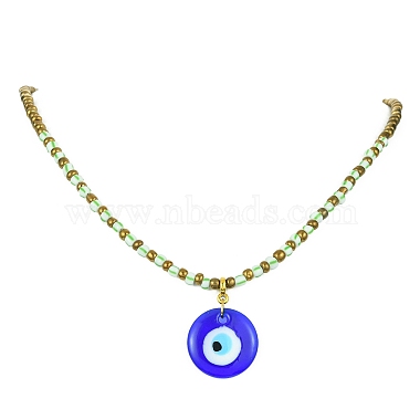 Handmade Evil Eye Lampwork Pendant Necklace with Glass Seed Beaded Chains for Women(NJEW-JN04418)-3