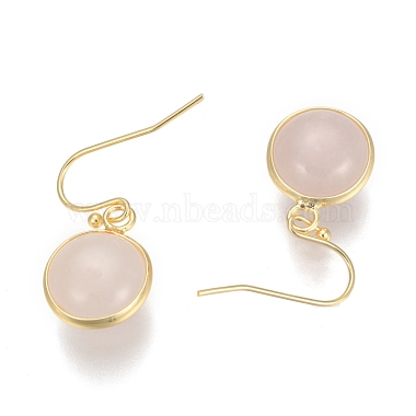 Flat Round Golden Tone Brass Natural Rose Quartz Dangle Earrings(EJEW-M059-07)-2