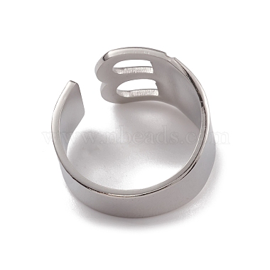 Non-Tarnish 304 Stainless Steel Initial Letter B Open Cuff Rings for Women(RJEW-G285-17P)-3