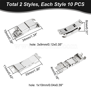 dicosmetic 20 ensembles 2 styles rectangle 201 fermoirs de bracelet de montre en acier inoxydable(STAS-DC0011-60)-2