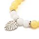 Natural Malaysia Jade(Dyed) & Howlite Round Beads Stretch Bracelet with Leaf Charm for Women(BJEW-JB07504)-6