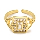 Rack Plating Brass Micro Pave Cubic Zirconia Rectangle Open Cuff Ring for Women(RJEW-C082-05G)-2