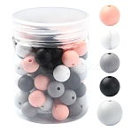 Silicone Beads, DIY Necklaces and Bracelets Making, Round, Dark Gray, 9.5~12mm, Hole: 2mm, 5 colors, 18pcs/color(SIL-YW0001-40D)