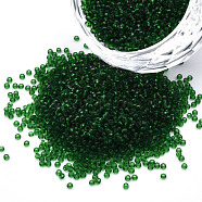 15/0 Transparent Czech Glass Seed Beads, Round, Dark Green, 1.5x1mm, Hole: 0.5mm, about 500g/bag(SEED-N004-004-23)