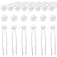 CHGCRAFT 20Pcs Platinum Tone Alloy Hair Forks, with Resin Rose Flower, White, 66.5x14.5x15mm(OHAR-CA0001-05)
