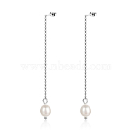 304 Stainless Steel Chains Tassel Earrings, Imitation Pearl Dangle Stud Earrings, Stainless Steel Color, 75mm(SD3247-1)