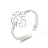 304 Stainless Steel Cuff Rings, Monstera Leaf Open Finger Rings for Women Men, Stainless Steel Color, 2.5~14mm, Inner Diameter: US Size 7 1/4(17.6mm)(RJEW-E063-34P)