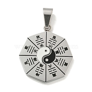 304 Stainless Steel Pendants, with Enamel, Bagua Formation, Yin Yang Charm, Stainless Steel Color, 30x25.5x2.5mm, Hole: 8.5x4.5mm(STAS-C102-12P)