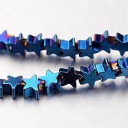 Electroplate Non-magnetic Synthetic Hematite Bead Strands, Star, Blue Plated, 4x4x2~3mm, Hole: 1mm, about 117pcs/strand, 15.7 inch(G-F300-24A-05)