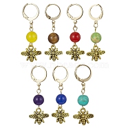 Alloy Bees Pendant Decoration, with Natural & Synthetic Gemstone Bead and 304 Stainless Steel Clasp, Mixed Color, 40mm, 7pcs/set(HJEW-JM01308-01)