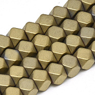 Electroplate Non-magnetic Synthetic Hematite Beads Strands, Matte Style, Polygon, Light Gold Plated, 4x4x4mm, Hole: 2mm, about 97pcs/strand, 15.7 inch(G-Q486-89A)
