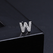 Platinum Brass Micro Pave Cubic Zirconia Stud Earrings, Initial Letter, Letter W, No Size(XI6969-23)