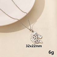 304 Stainless Steel Horse Pendant Necklaces, Cable Chain Necklaces(VH1834-1)