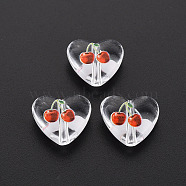 Transparent Printed Acrylic Beads, Heart with Cherry, Red, 13.5x15x6.5mm, Hole: 1.8mm(X-TACR-N006-60)