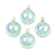 ABS Plastic Imitation Pearl Pendants, with Brass Findings, AB Color Plated, Round, Turquoise, 15x12mm, Hole: 1.5mm(PACR-T015-04A)