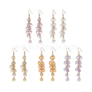 Glass Teardrop Cluster Dangle Earrings, Golden 304 Stainless Steel Chain Tassel Earrings for Women, Mixed Color, 83mm, Pin: 0.6mm(EJEW-JE05215)