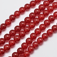 Natural & Dyed Malaysia Jade Bead Strands, Imitation Red Agate, Round, Red, 8mm, Hole: 1.0mm, about 48pcs/strand, 15 inch(G-A146-8mm-A02)