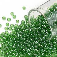 TOHO Round Seed Beads, Japanese Seed Beads, (108) Transparent Luster Lime Green, 8/0, 3mm, Hole: 1mm, about 222pcs/bottle, 10g/bottle(SEED-JPTR08-0108)