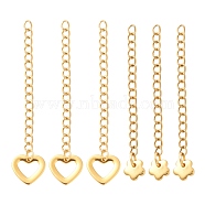 6Pcs 2 Style 304 Stainless Steel Curb Chain Extender, with Charms, Flower & Hollow Heart, Golden, 56~62mm, Link: 3.7~4x3x0.5mm, 3pcs/style(STAS-FS0001-15G)