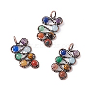 Natural Mixed Stone Brass Pendants, Natural Dyed White Jade & Amethyst & Tiger Eye & Red Jasper, Large Hole Pendants, Lead Free & Cadmium Free, Mixed Dyed and Undyed, Leaf, Red Copper, 42~44x22~24x8.5~9.5mm, Hole: 6~6.5mm(FIND-E023-04R)
