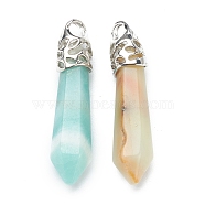 Bullet Natural Flower Amazonite Pendants, with Platinum Tone Alloy Findings, 33~40x8~10mm, Hole: 3x2mm(G-E332-C38)