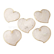 Natural Capiz Shell Big Pendants, Heart Charms with Golden Tone Brass Edge, Valentine's Day, White, 55~55.5x58.5~60x1mm, Hole: 1.6mm(SSHEL-H071-02G-02)