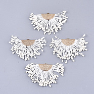 Polycotton(Polyester Cotton) Tassel Pendant Decorations, with Foam and Brass Findings, Fan, Golden, Creamy White, 40~45x64~68x3mm, Hole: 1.2x2mm(FIND-T041-03)