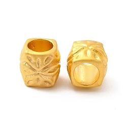 Rack Plating Alloy European Beads, Large Hole Beads, Lead Free & Cadmium Free & Nickel Free, Rectangle with Flower, Matte Gold Color, 8.5x9x9mm, Hole: 5.5mm(PALLOY-F287-47MG)