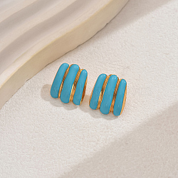 Stainless Steel Stud Earrings, with Enamel Lines, Geometric Design, Golden, Blue, 16x19mm(CI1817-4)