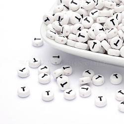Acrylic Beads, with Horizontal Hole, Letter, Flat Round, Letter.T, 7x4mm, Hole: 1mm, about 146pcs/20g(Y-PL37C9070-T)