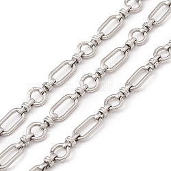 304 Stainless Steel Ring and Oval Link Chains, Unwelded, with Spool, Stainless Steel Color, 12x6x1.5mm, 8x3.5mm, 7x1mm(CHS-E023-04P)