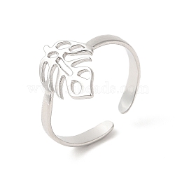 Non-Tarnish 304 Stainless Steel Cuff Rings, Monstera Leaf Open Finger Rings for Women Men, Stainless Steel Color, 2.5~14mm, Inner Diameter: US Size 7 1/4(17.6mm)(RJEW-E063-34P)